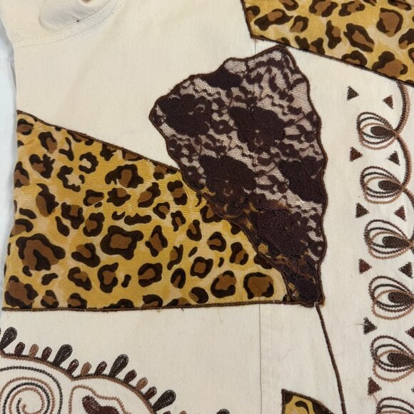 Choices 1X Plus 3/4 Sleeve Leopard Cheetah Animal Print Tan Artsy Jacket - Picture 9 of 9